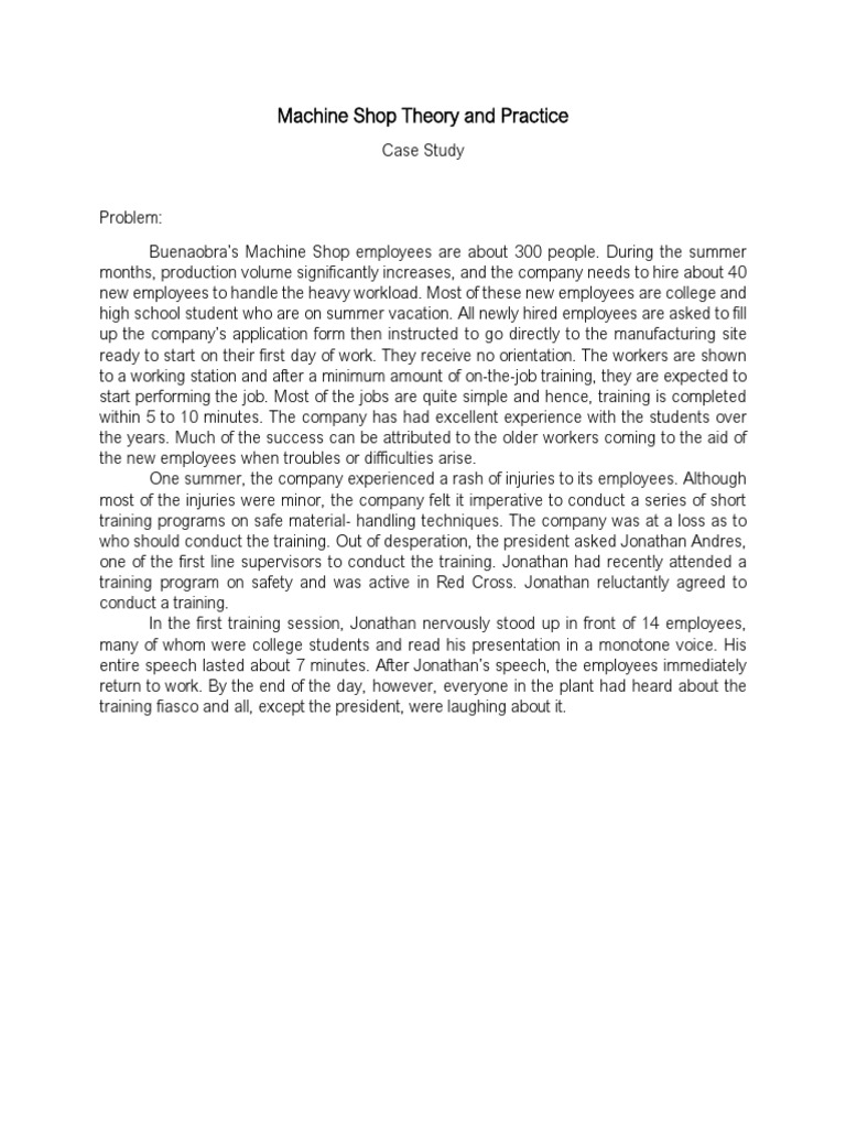 Machine Shop Theory Case Study PDF Cognition Business