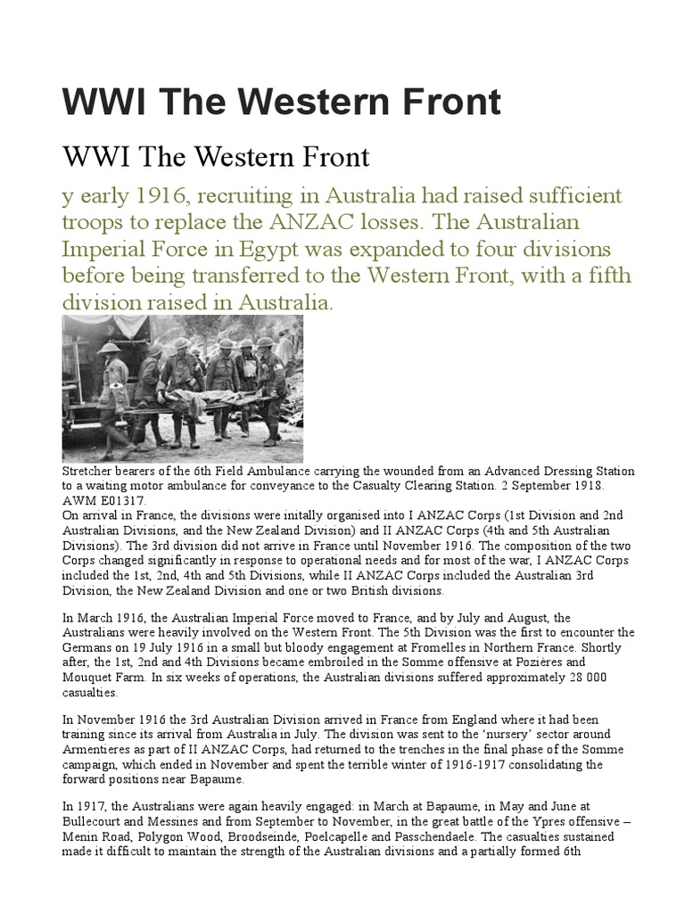 WWI The Western Front | PDF | Western Front (World War I) | Battles Of ...