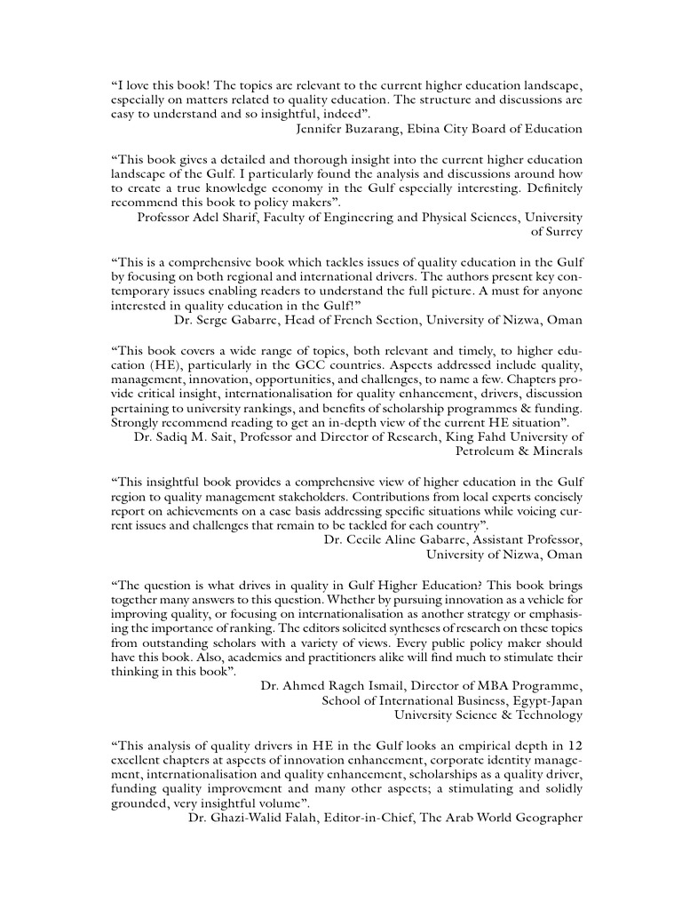 Higher Education in The Gulf Quality Drivers Excerpt Only | PDF ...