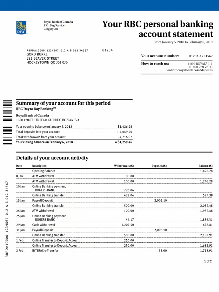 RBC Bank Statement PDF