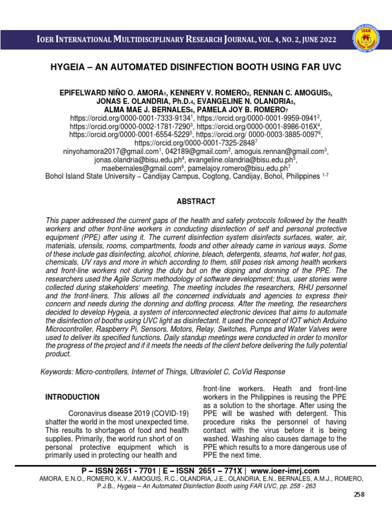 Hygeia An Automated Disinfection Booth Using FAR UVC Download Free