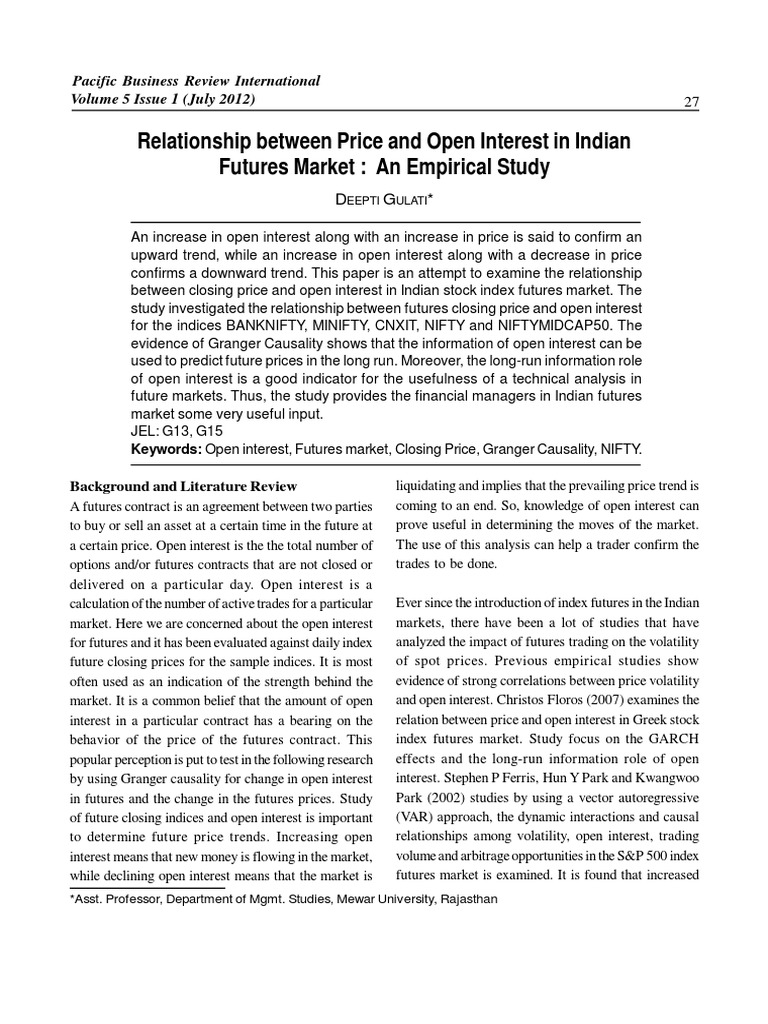 Relationship Between Price and Open Interest in Indian Futures Market