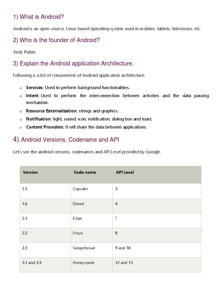 1) What Is Android? Android Versions, Codename and API PDF Android