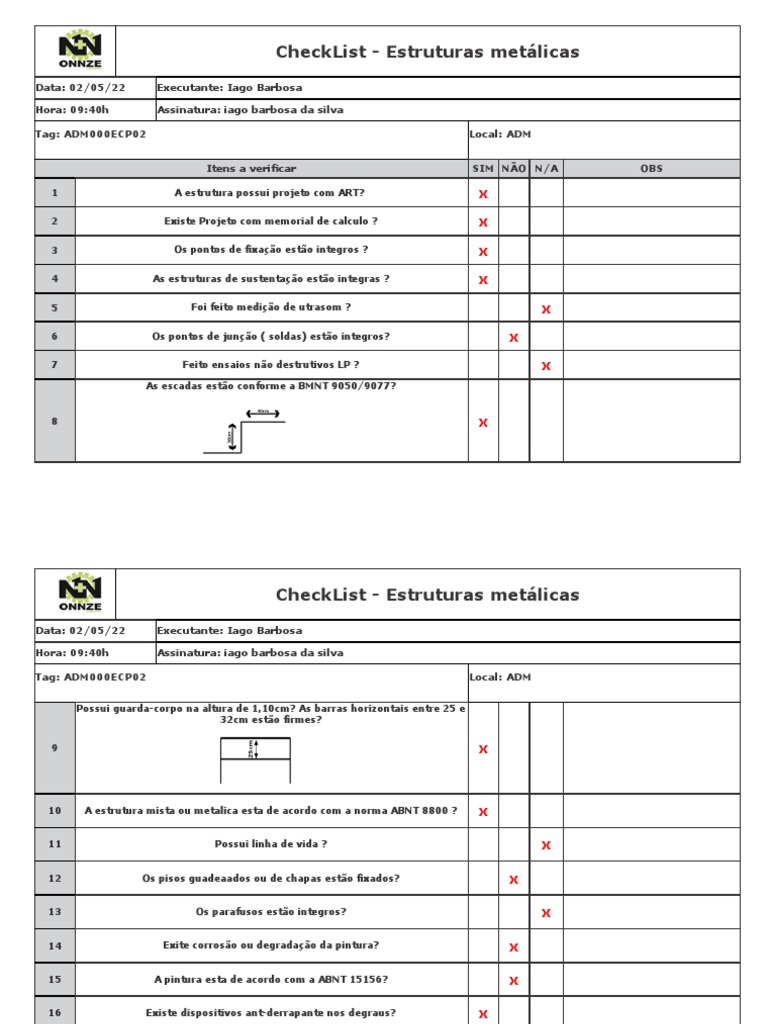 CheckList - Estruturas Metálicas ADM000ECP02 | PDF