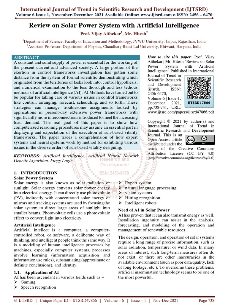 Review On Solar Power System With Artificial Intelligence | PDF ...