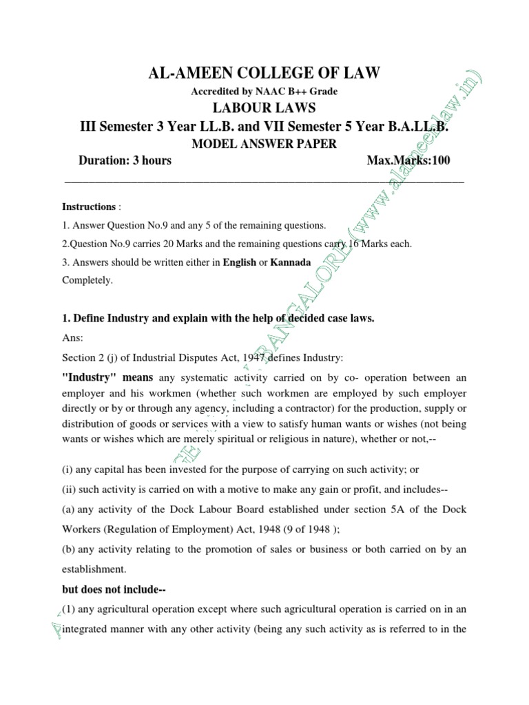 Labour Law Model Answer Paper | PDF | Employment | Strike Action