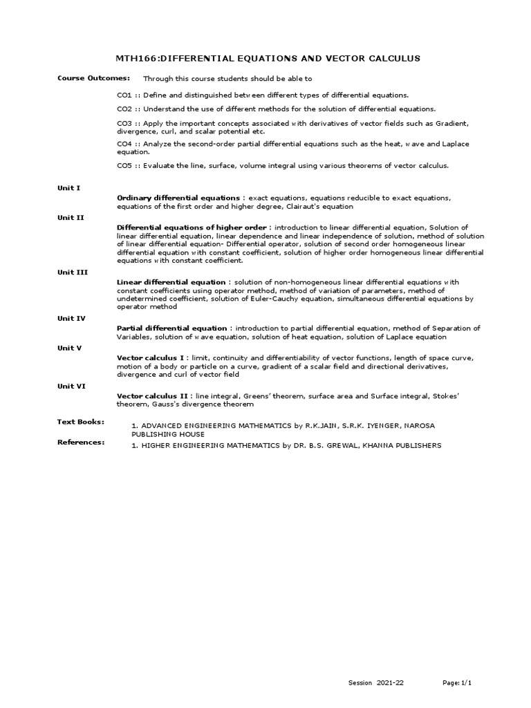 Differential Equations & Vector Calculus | PDF | Differential Equations ...