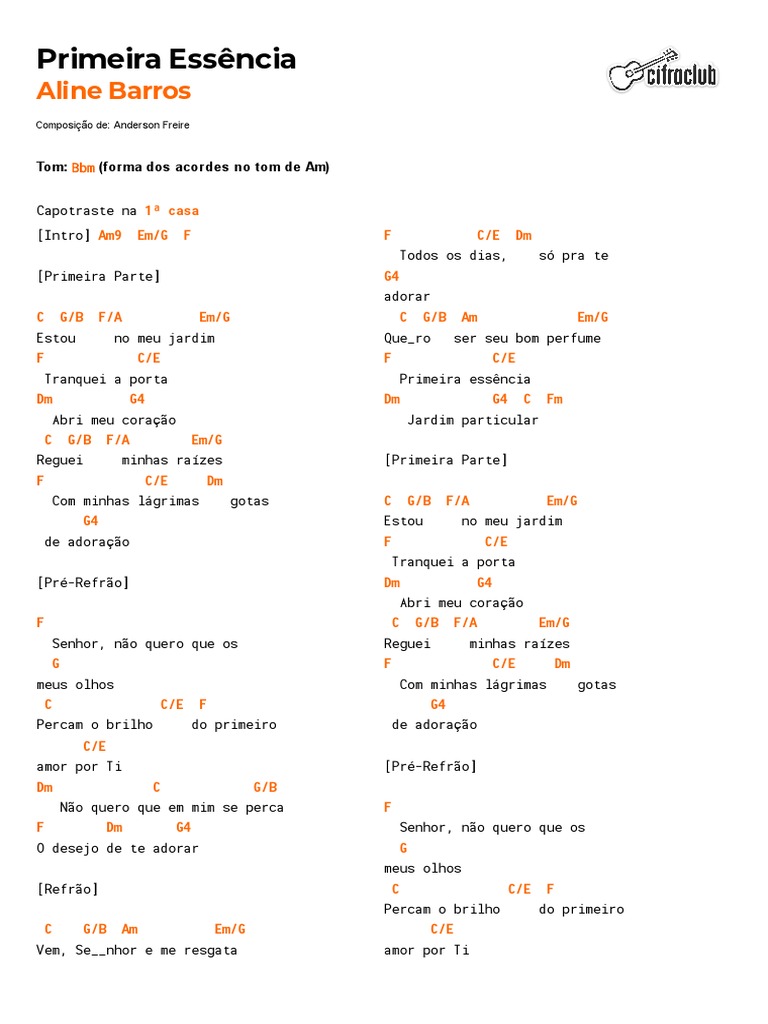 Cifra Club Aline Barros Primeira Essência PDF