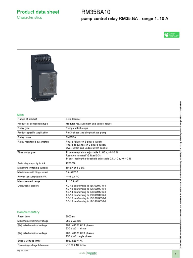 RM35BA10: Product Data Sheet | PDF | Relay | Alternating Current