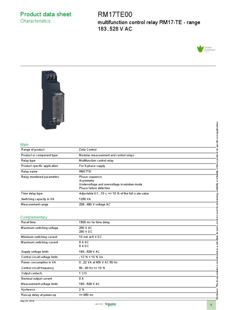 RM17TE00: Product Data Sheet | PDF | Alternating Current | Relay