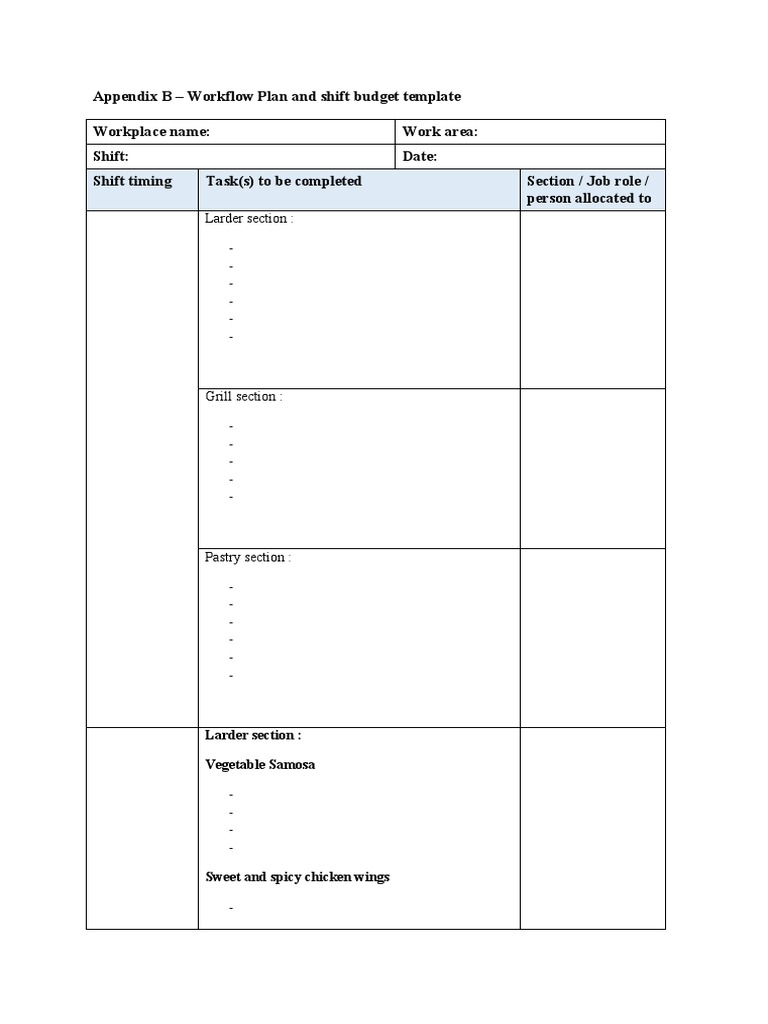 Appendix B - Workflow Plan Template | PDF | Food And Drink Preparation ...