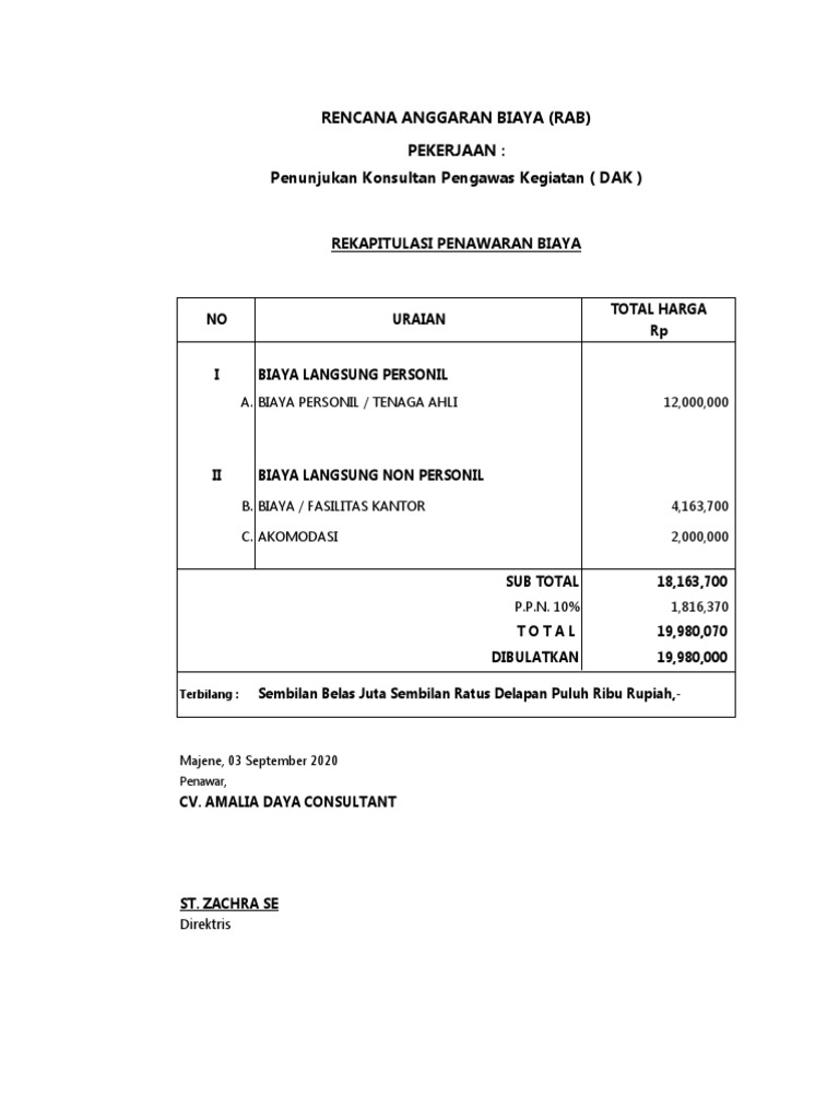 RAB Konsultan Pengawas Kegiatan DAK | PDF