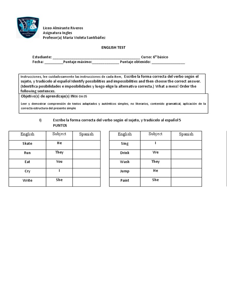 Resultados del examen de inglés de 6° básico | PDF | Lingüística ...
