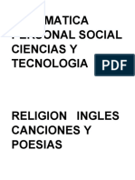 Matematica Personal Social Ciencias y Tecnologia Religion Ingles Canciones y Poesias