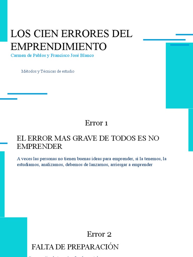 Cien Errores Comunes en Emprendimiento | PDF | Iniciativa empresarial ...