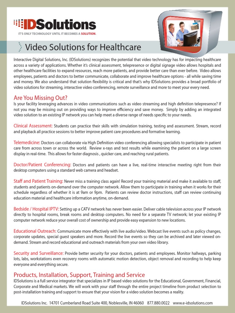 Video Solutions For Healthcare Are You Missing Out? PDF Videotelephony Computing