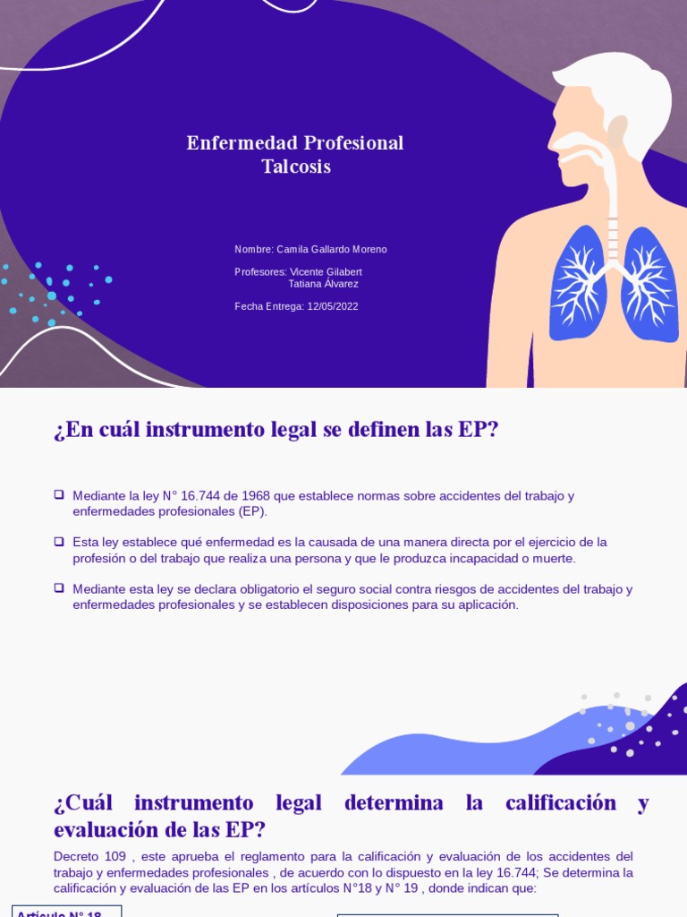 Talcosis: Enfermedad Profesional y Riesgos | PDF | Especialidades ...