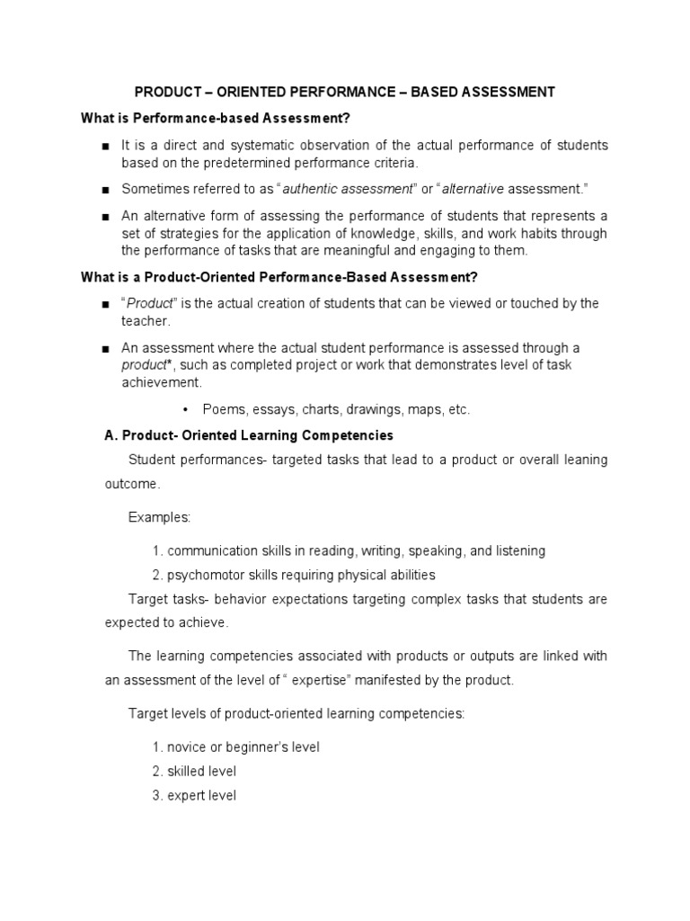 Product-Oriented Performance Assessment | PDF | Rubric (Academic ...
