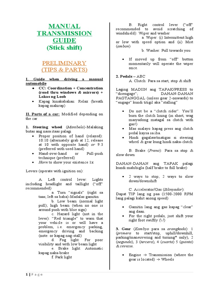 Manual Transmission Guide (Stick Shift) : Preliminary (Tips & Parts