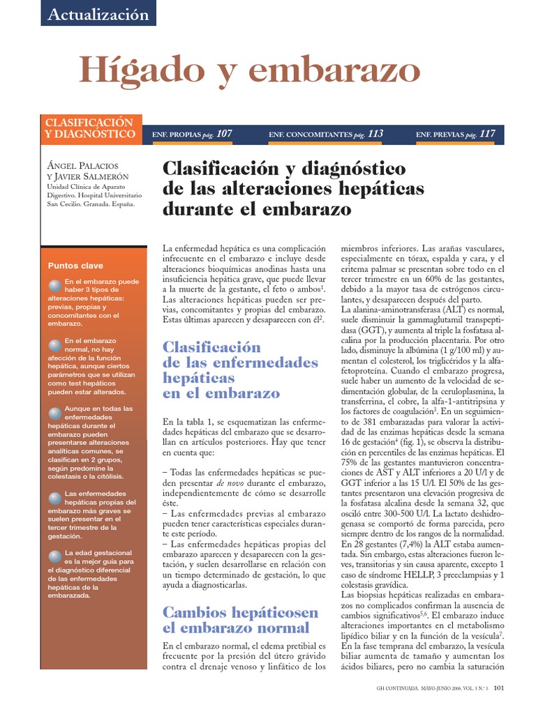 Hígado y Embarazo: Clasificación y Diagnóstico de Las Alteraciones
