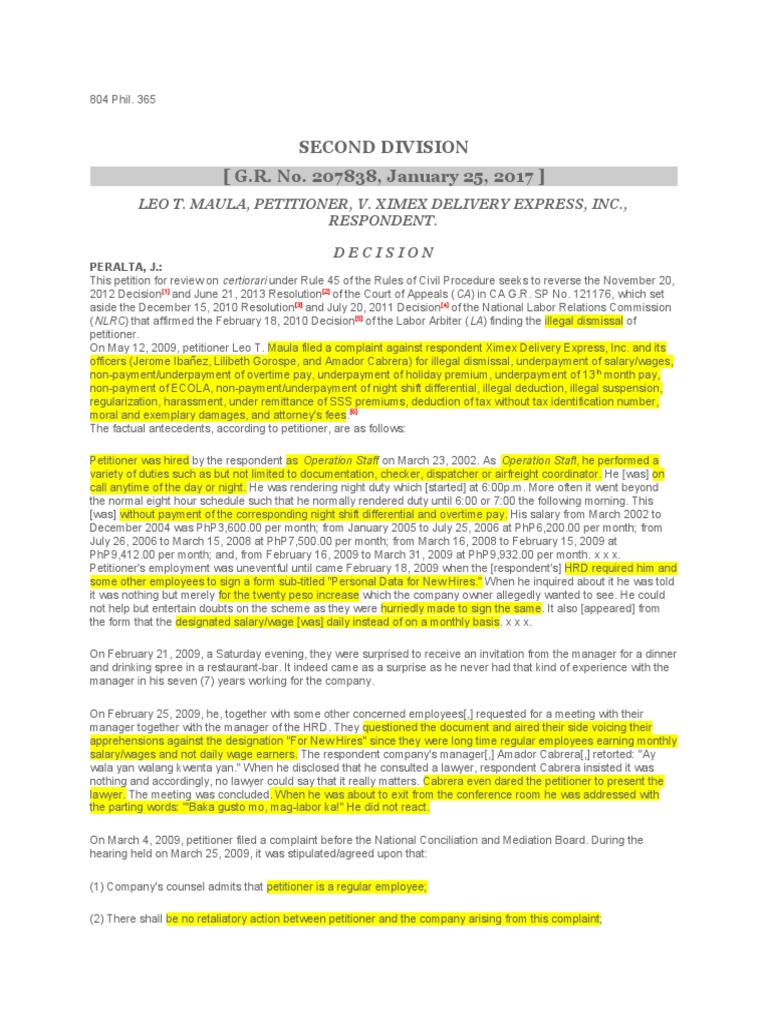 Maula v. Ximex Delivery Express, Inc. PDF Employment Burden Of