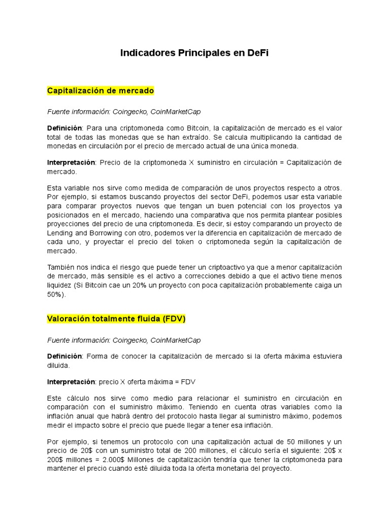 Indicadores Clave en DeFi | PDF | Capitalización de mercado | Criptomoneda