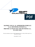 Raport Anual Al Administratorului S.A.I. Muntenia Invest S.A. Privind Activitatea Sif Muntenia S.A. ÎN ANUL 2019