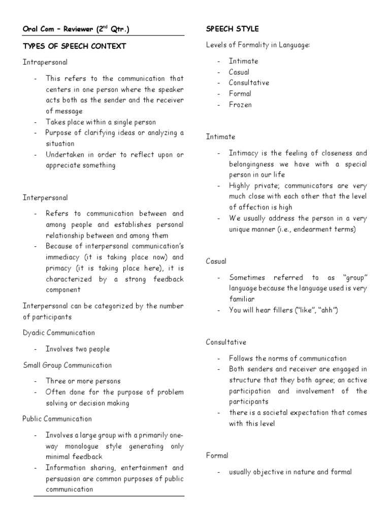Reviewer For Oral Communication: Grade 11 STEM | PDF | Communication ...