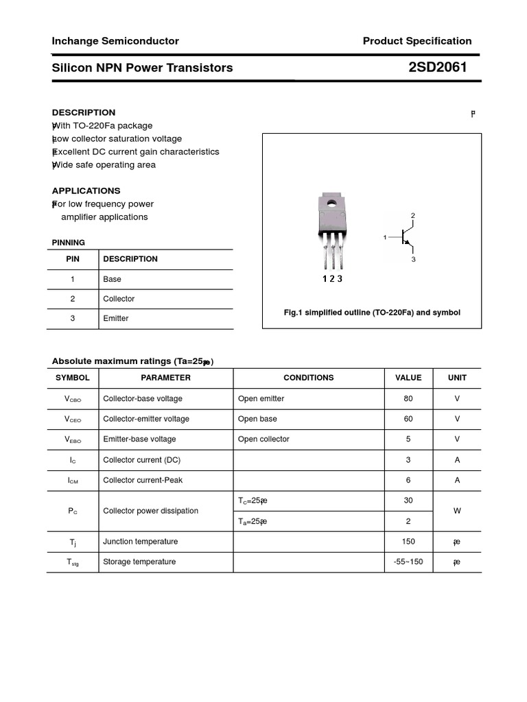 Datasheet D2061 NPN 3A PDF Bipolar Junction Transistor Transistor