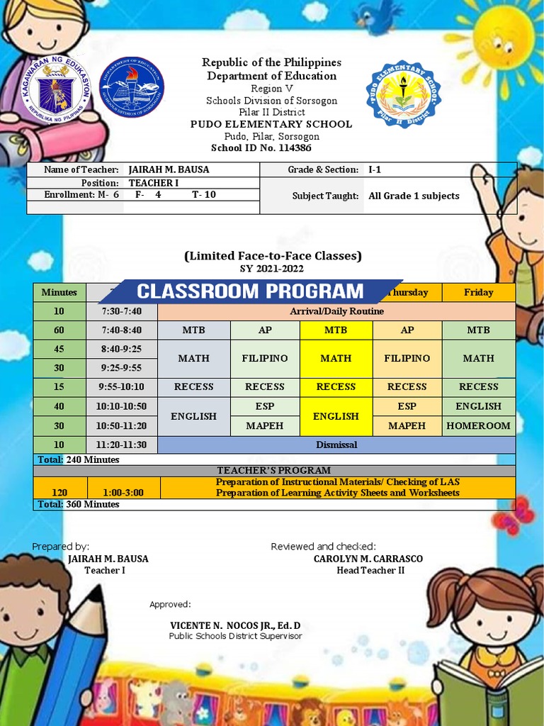 Grade 1 Curriculum Schedule Overview | PDF
