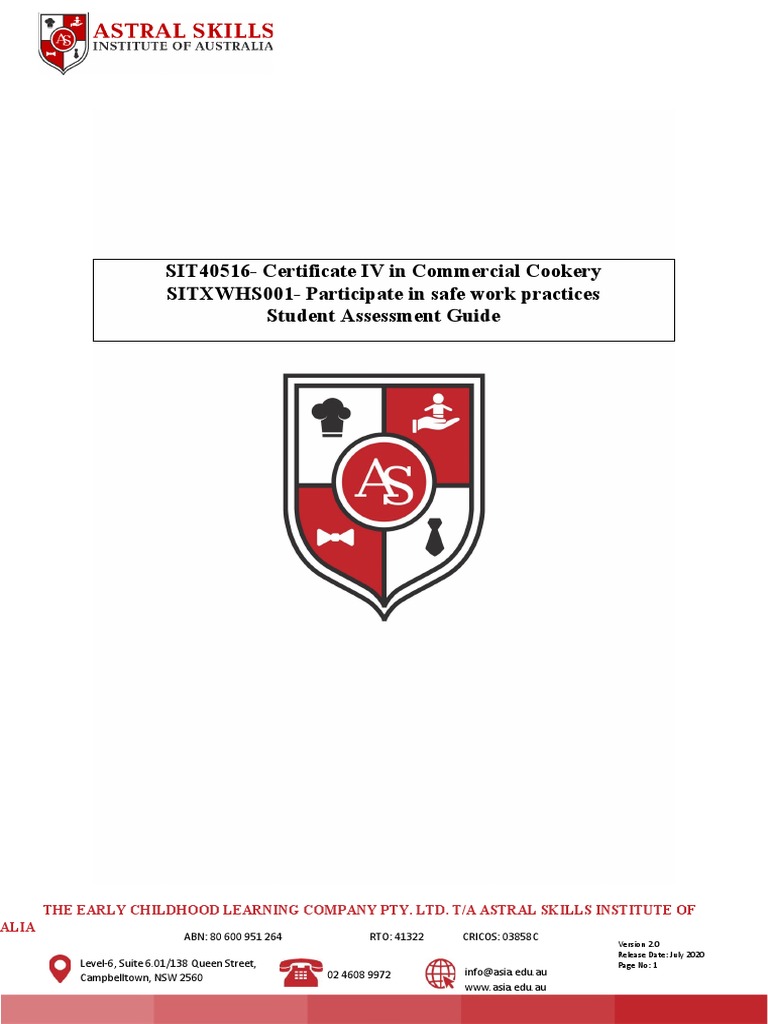 SITXWHS001 - Participate in Safe Work Practices Student Guide | PDF ...