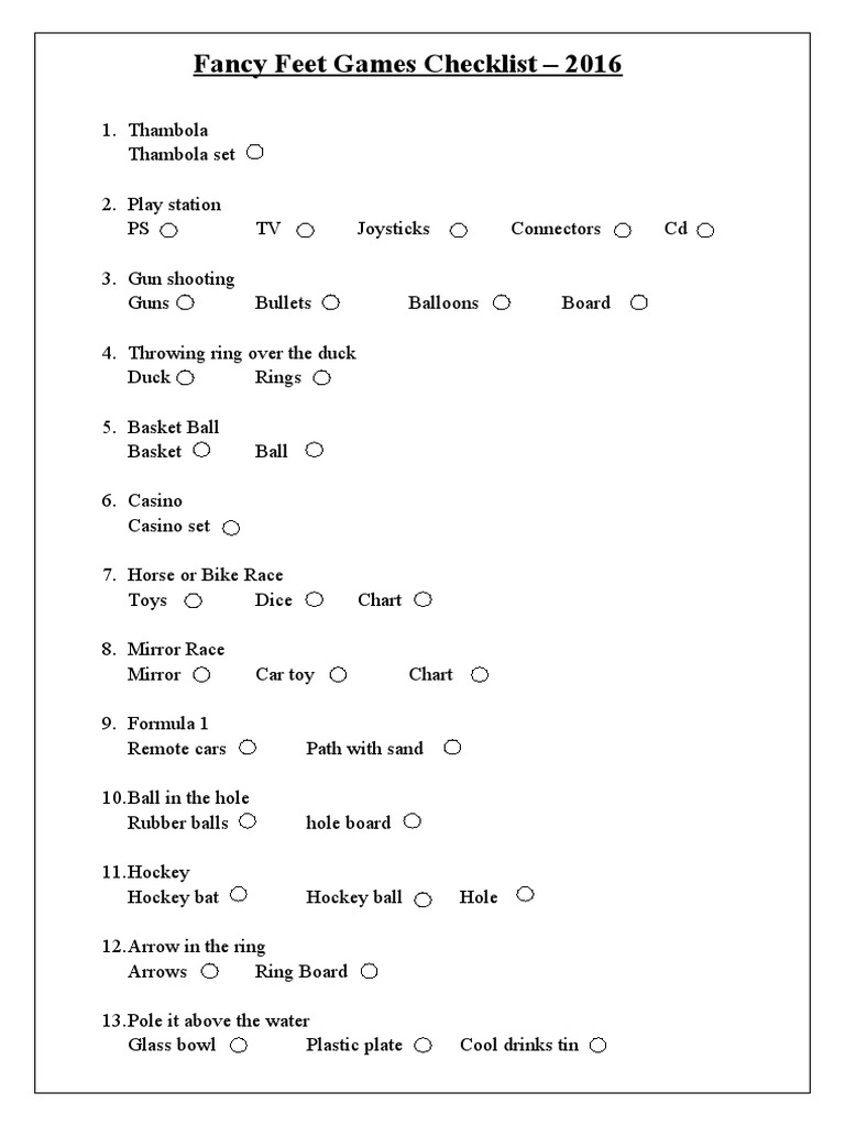 Fancy Feet Games Checklist - 2016 | PDF | Manufactured Goods