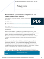 Folha de São Paulo - Neurocientista Quer Recuperar A Importância Dos Sonhos para A Mente Humana - 29 - 06 - 2019 - Ciência - Folha