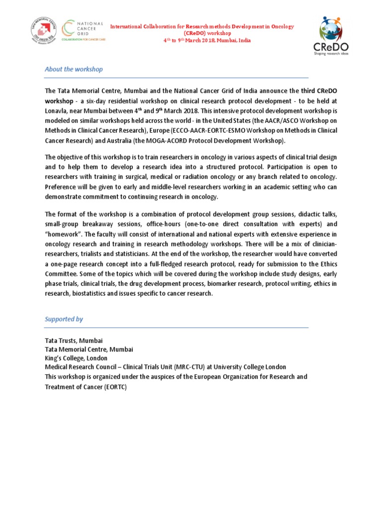 CReDO Workshop on Oncology Research | PDF | Expert | Clinical Trial