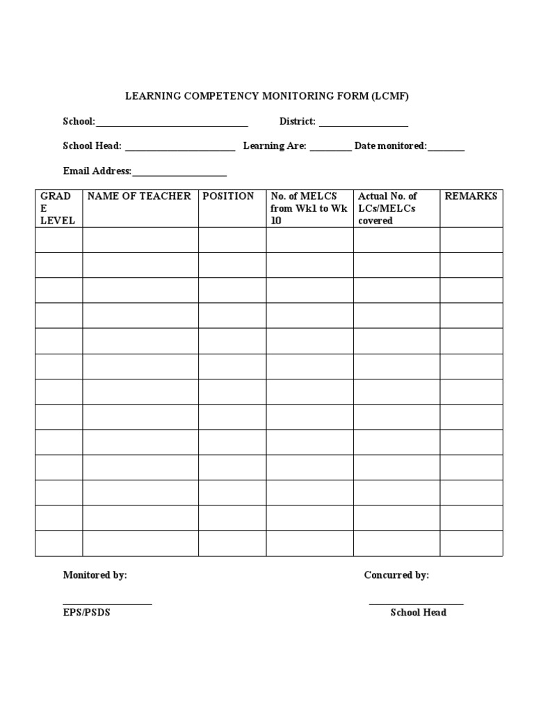Learning Competency Monitoring Form | PDF | Career & Growth