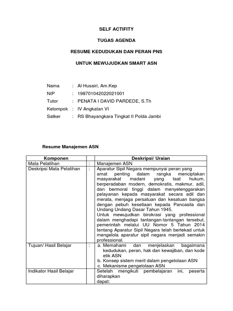 aallSELF ACTIFITY MANAJEMEN ASN | PDF