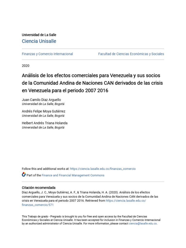 Efectos Comerciales de la Crisis en Venezuela | PDF | Comunidad andina ...