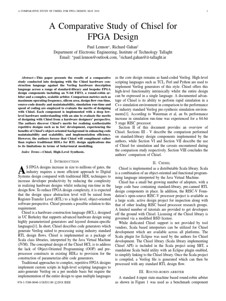 A Comparative Study of Chisel For PDF Hardware Description Language