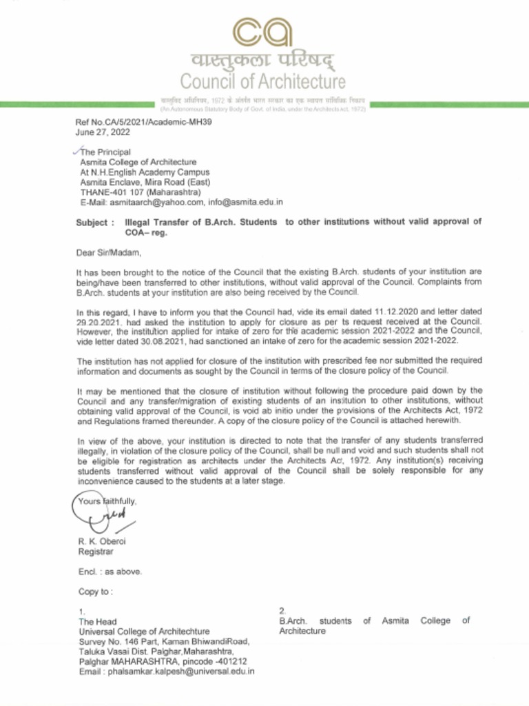 Letter From Registrar | PDF