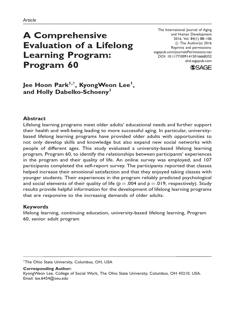 Program 60: Lifelong Learning Impact | PDF | Multicollinearity | Survey ...