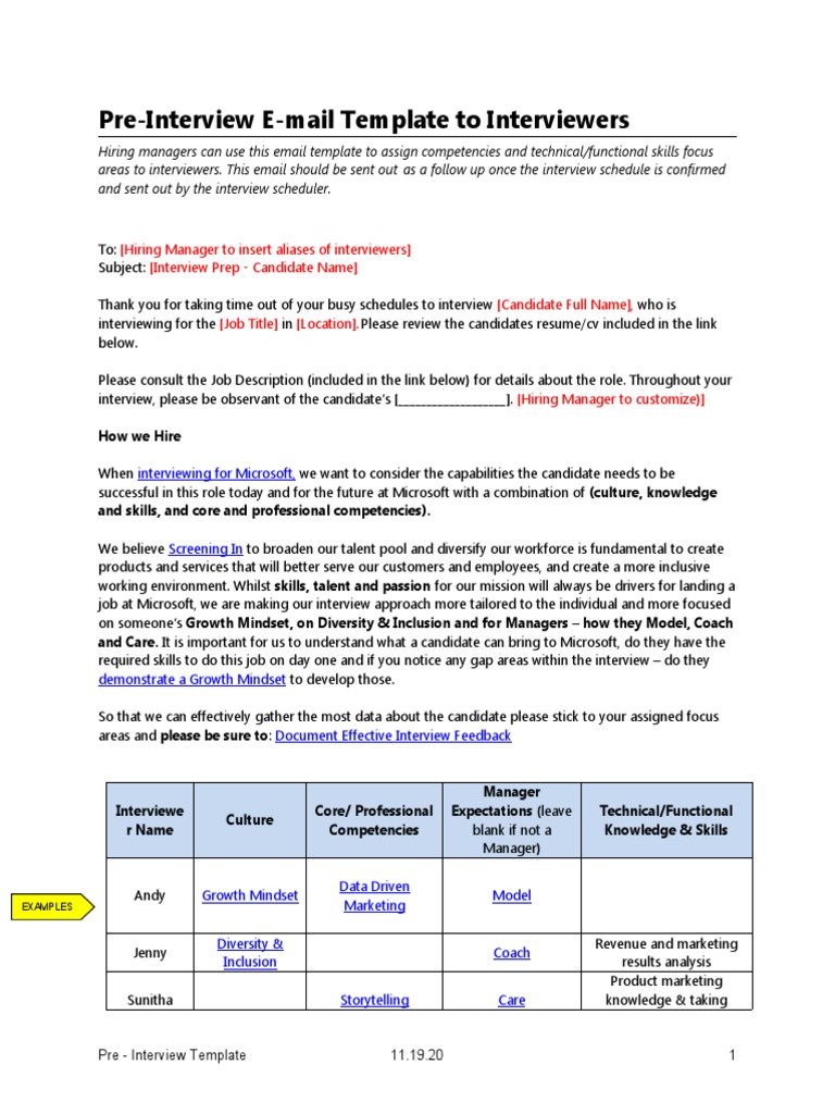 Pre-Interview E-Mail Template To Interviewers | Descargar gratis PDF