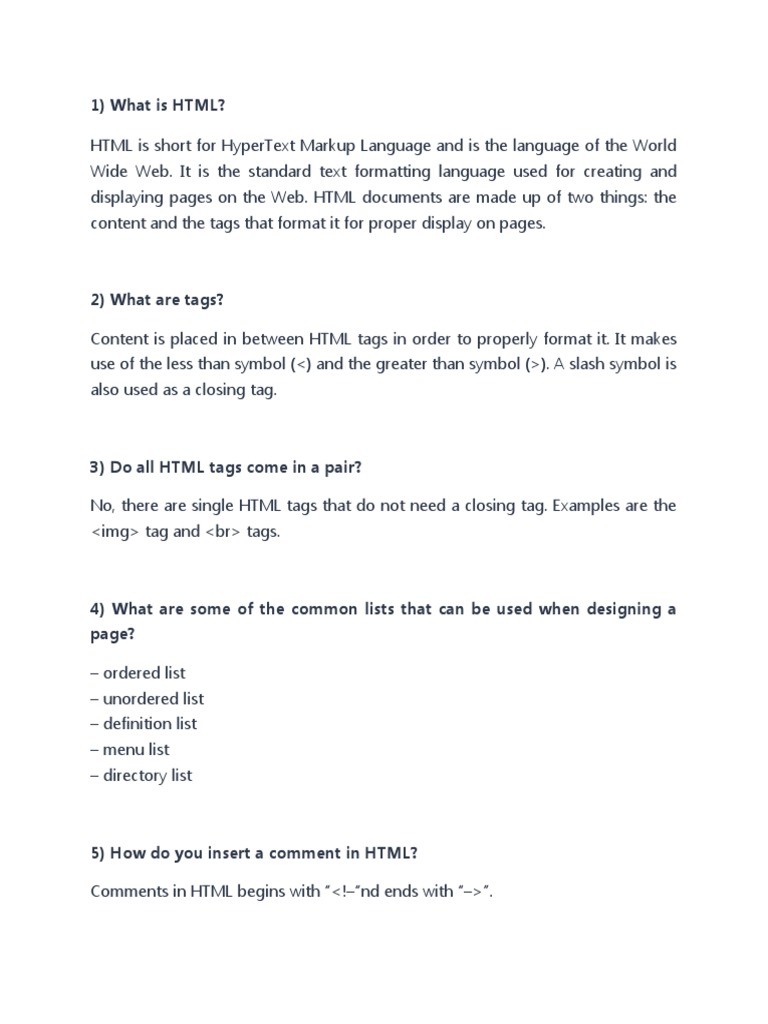 HTML Questions | PDF | Html Element | Html