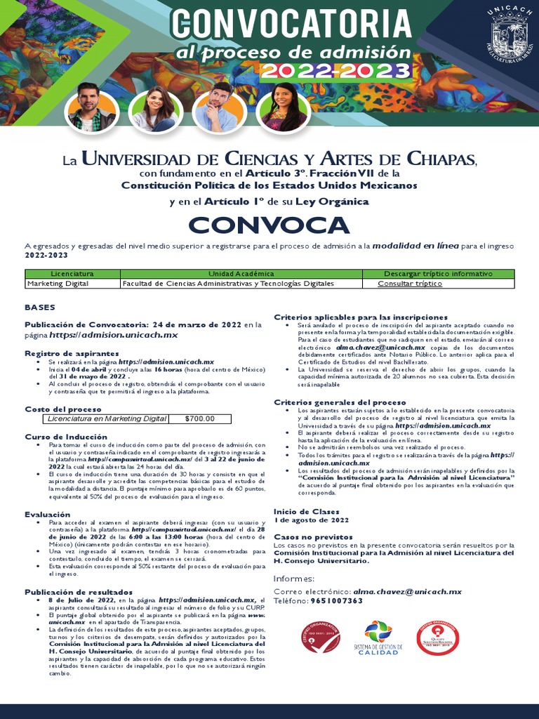 Convocatoria Unicach 20222023 PDF Prueba (evaluación)