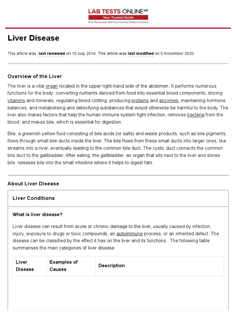 Liver Disease: Overview of The Liver | PDF | Liver | Cirrhosis