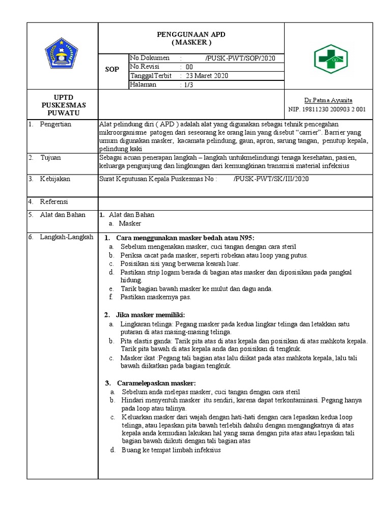 Panduan Penggunaan APD Level 1 | PDF