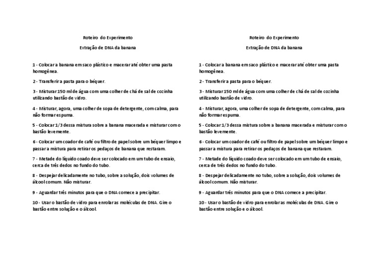 Roteiro Experimento Da Banana DNA PDF Materiais Substancias