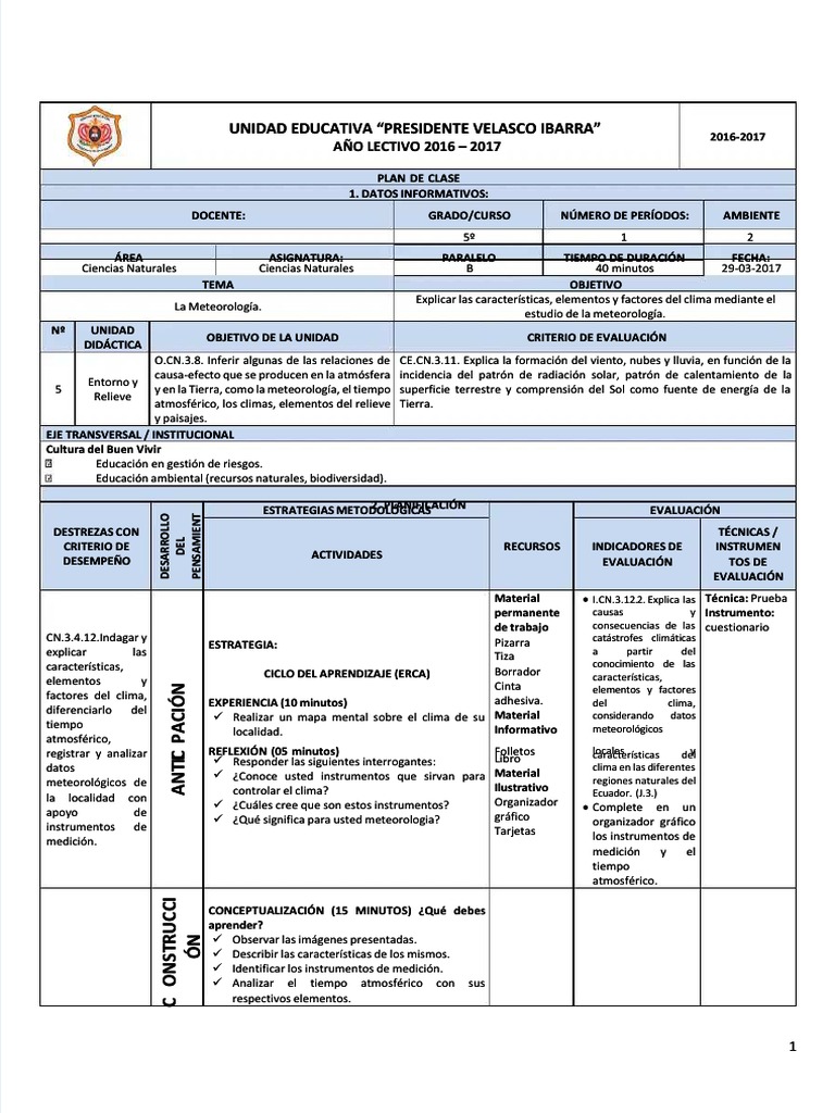 PDF 5 Plan de Clase Demostrativa - Compress | PDF | Meteorología | Clima