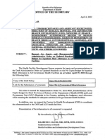 Office of The Secretary: Inputs Order Standards Per Capita Inpatient