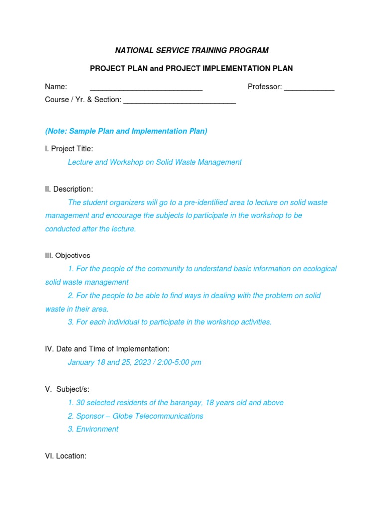 Solid Waste Management Project Plan | PDF