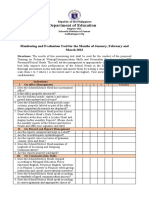 Department of Education: Monitoring and Evaluation Tool For The Months of January, February and March 2022